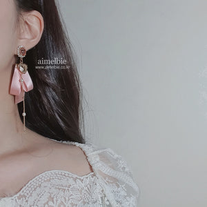 Preppy Peachpink Ribbon Earrings (Dreamcatcher Yoohyeon/Weeekly Zoa Earrings)