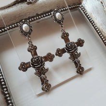 Load image into Gallery viewer, Antique Rose Cross Earrings