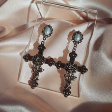 Load image into Gallery viewer, Antique Rose Cross Earrings
