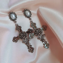 Load image into Gallery viewer, Antique Rose Cross Earrings