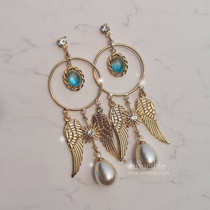Magic Blue Gradient Crystal and Gold Wings Earrings