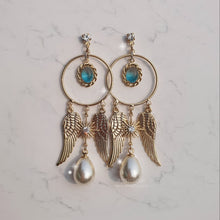 Load image into Gallery viewer, Magic Blue Gradient Crystal and Gold Wings Earrings