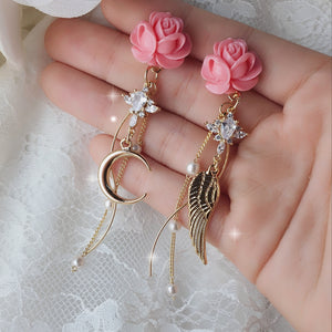 Moon Rose Angel Earrings