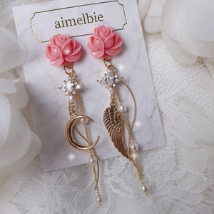 Moon Rose Angel Earrings