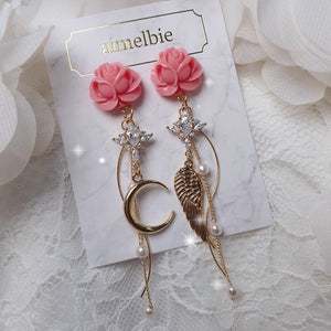 Moon Rose Angel Earrings