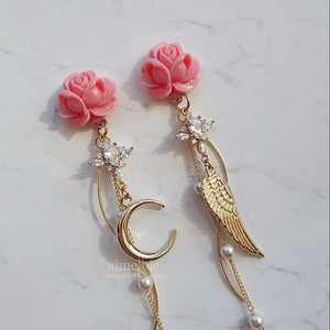 Moon Rose Angel Earrings