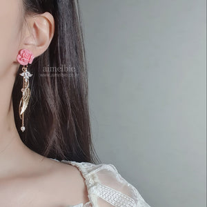 Moon Rose Angel Earrings