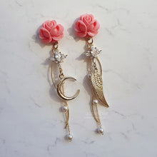 Load image into Gallery viewer, Moon Rose Angel Earrings