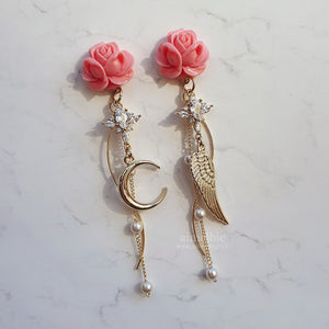 Moon Rose Angel Earrings