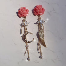 Load image into Gallery viewer, Moon Rose Angel Earrings