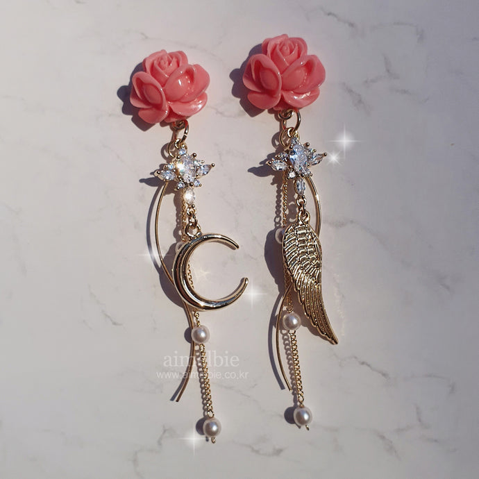 Moon Rose Angel Earrings