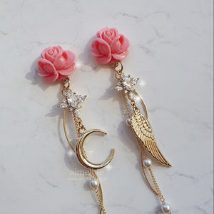 Moon Rose Angel Earrings