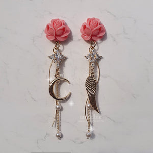 Moon Rose Angel Earrings