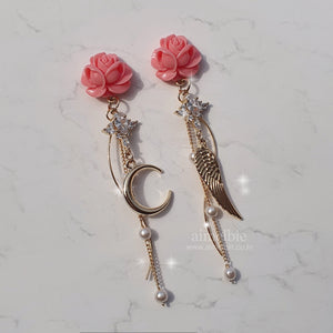 Moon Rose Angel Earrings