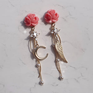 Moon Rose Angel Earrings