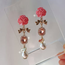 Load image into Gallery viewer, Pink Rose Princess Earrings