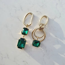 Load image into Gallery viewer, Modern Emerald Hoops Earrings