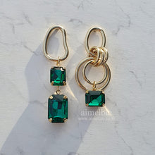 Load image into Gallery viewer, Modern Emerald Hoops Earrings