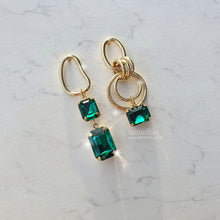 Load image into Gallery viewer, Modern Emerald Hoops Earrings