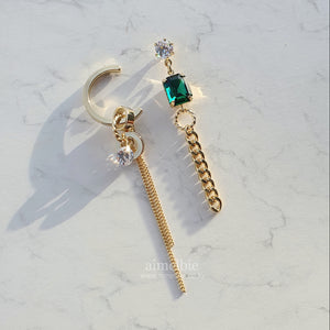 Modern Emerald Chain Earrings
