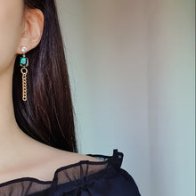 Load image into Gallery viewer, Modern Emerald Chain Earrings