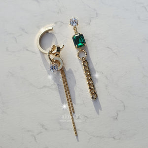 Modern Emerald Chain Earrings