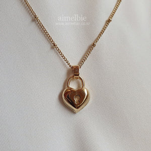 Gold Heart Lock Layered Necklace (ITZY Chaeryeong Necklace)
