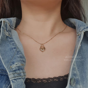 Gold Heart Lock Layered Necklace (ITZY Chaeryeong Necklace)