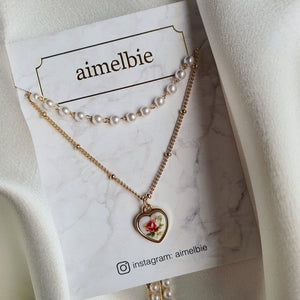 Vintage Rose Heart Necklace (Billlie Tsuki, Oh My Girl Binnie, Laboum Haein Necklace)
