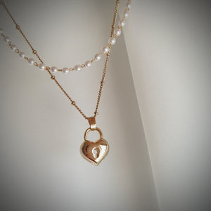 Gold Heart Lock Layered Necklace (ITZY Chaeryeong Necklace)