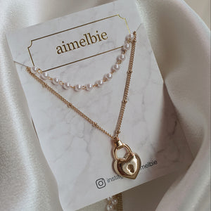 Gold Heart Lock Layered Necklace (ITZY Chaeryeong Necklace)