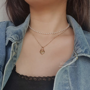 Gold Heart Lock Layered Necklace (ITZY Chaeryeong Necklace)