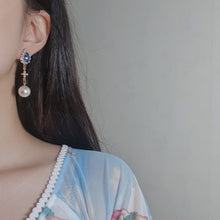 Load image into Gallery viewer, Blue Crystal and the Moon Earrings