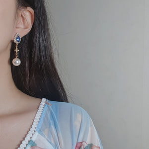 Blue Crystal and the Moon Earrings