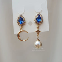 Load image into Gallery viewer, Blue Crystal and the Moon Earrings