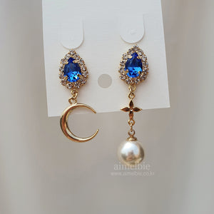 Blue Crystal and the Moon Earrings