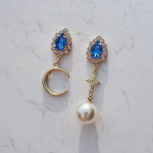 Load image into Gallery viewer, Blue Crystal and the Moon Earrings