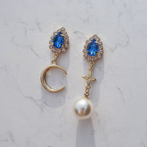 Blue Crystal and the Moon Earrings