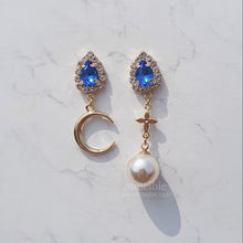 Load image into Gallery viewer, Blue Crystal and the Moon Earrings