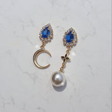 Load image into Gallery viewer, Blue Crystal and the Moon Earrings