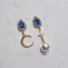 Load image into Gallery viewer, Blue Crystal and the Moon Earrings