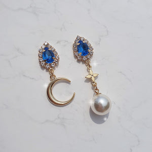 Blue Crystal and the Moon Earrings