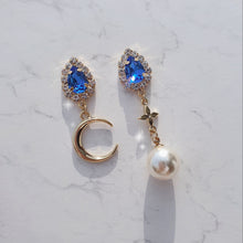 Load image into Gallery viewer, Blue Crystal and the Moon Earrings