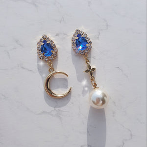 Blue Crystal and the Moon Earrings