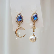 Load image into Gallery viewer, Blue Crystal and the Moon Earrings