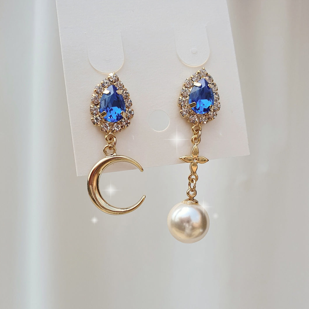 Blue Crystal and the Moon Earrings
