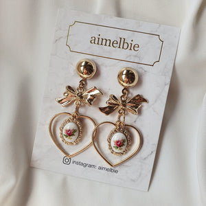 Vintage Rose Garden Earrings - Heart Version