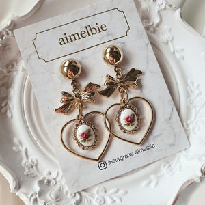 Vintage Rose Garden Earrings - Heart Version