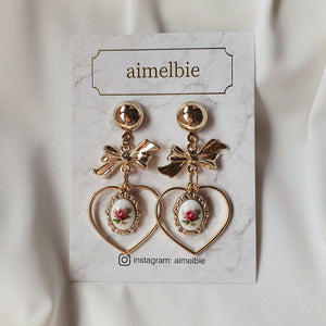 Vintage Rose Garden Earrings - Heart Version