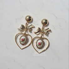 Load image into Gallery viewer, Vintage Rose Garden Earrings - Heart Version